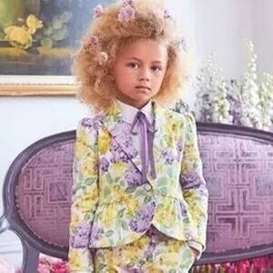 Janie and Jack Purple Yellow Lilac Floral Sateen Peplum Blazer Jacket Size 2T